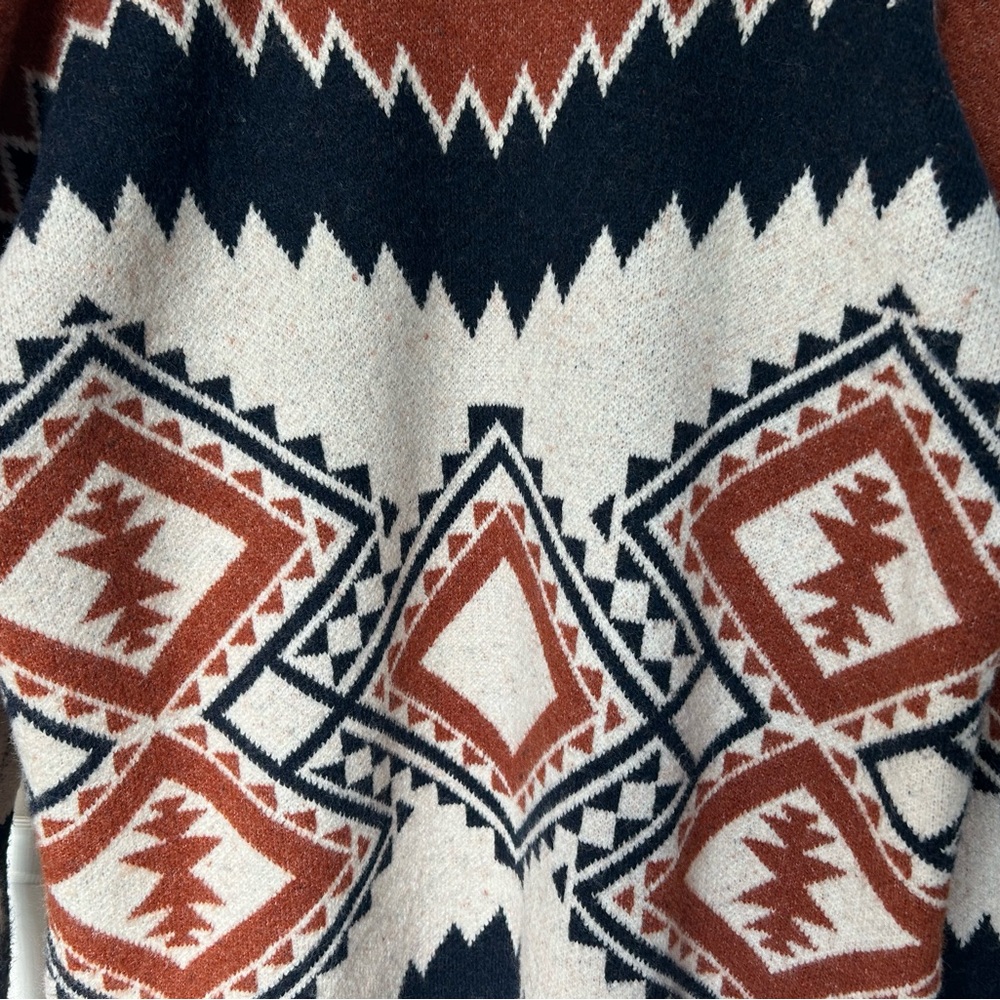 Tahari Brown White & Blue Aztec Print Chunky Open Front Cardigan Size XL - Picture 4 of 15